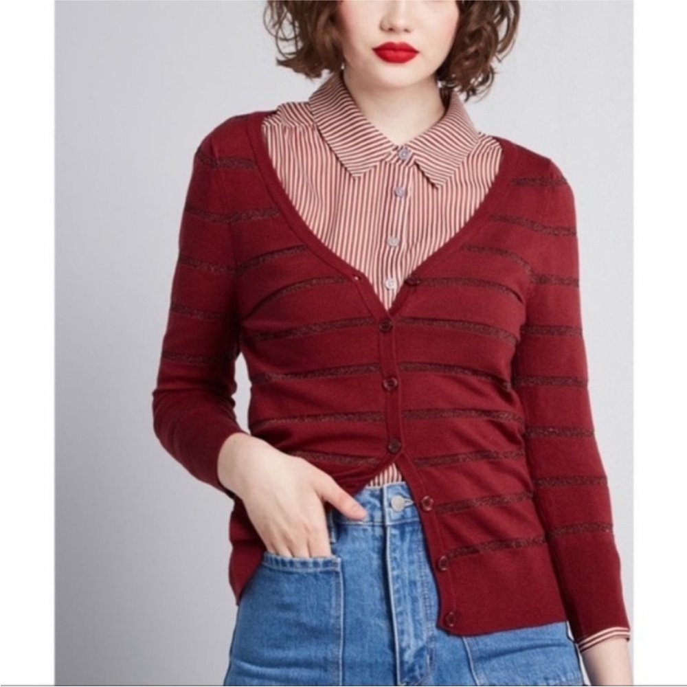 MODCLOTH Burgundy Striped Cardigan